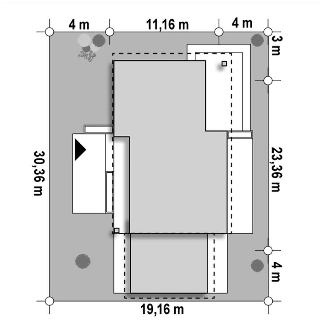 Plan amplasament Casă parter 122 mp utili, 4 dormitoare, 2 băi