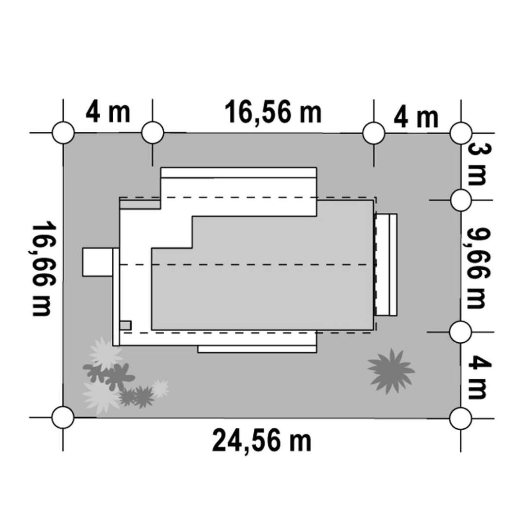 Plan amplasament Casă parter 104 mp utili, 2 dormitoare, 2 băi