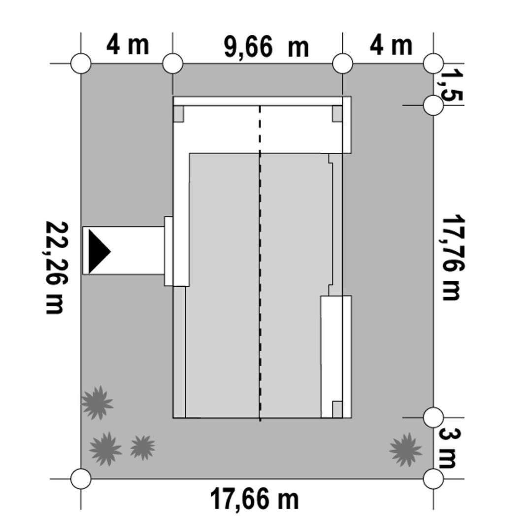 Plan amplasament Casă parter 95 mp utili, 2 dormitoare, o baie