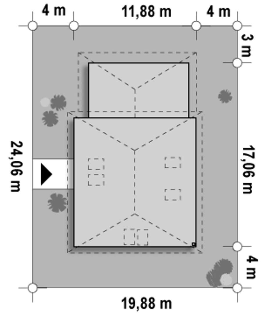 Plan amplasament Casă cu mansardă 166 mp utili, 3 dormitoare, 2 băi
