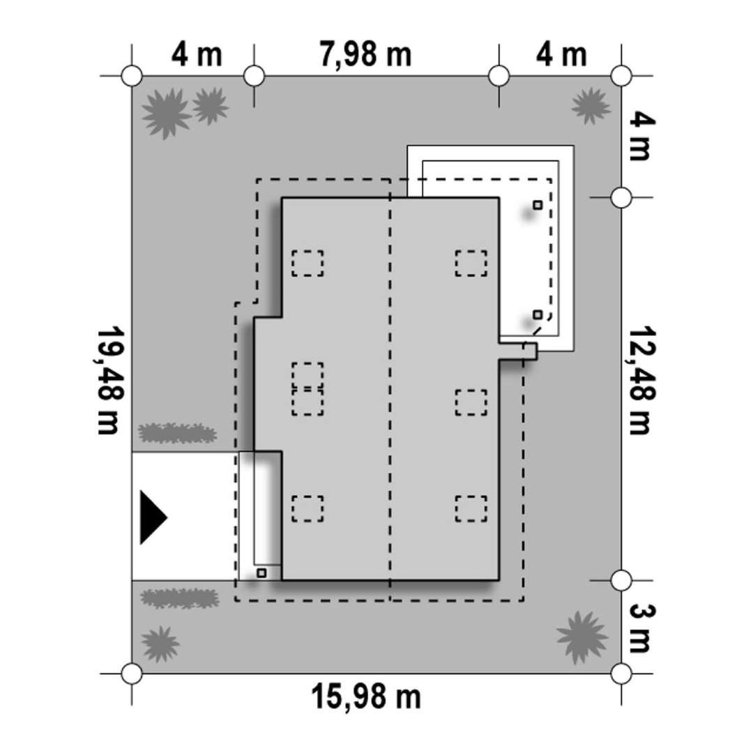 Plan amplasament Casă cu mansardă 126 mp utili, un dormitor, 3 băi