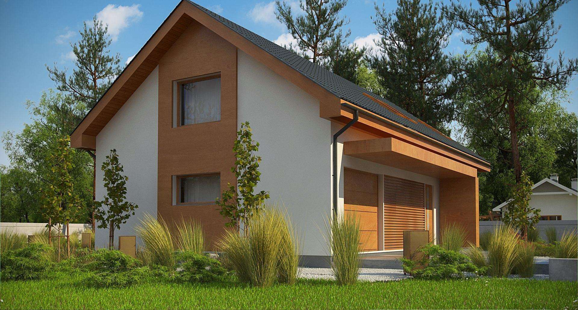Fatada Casă cu mansardă 148 mp utili, un dormitor, 3 băi