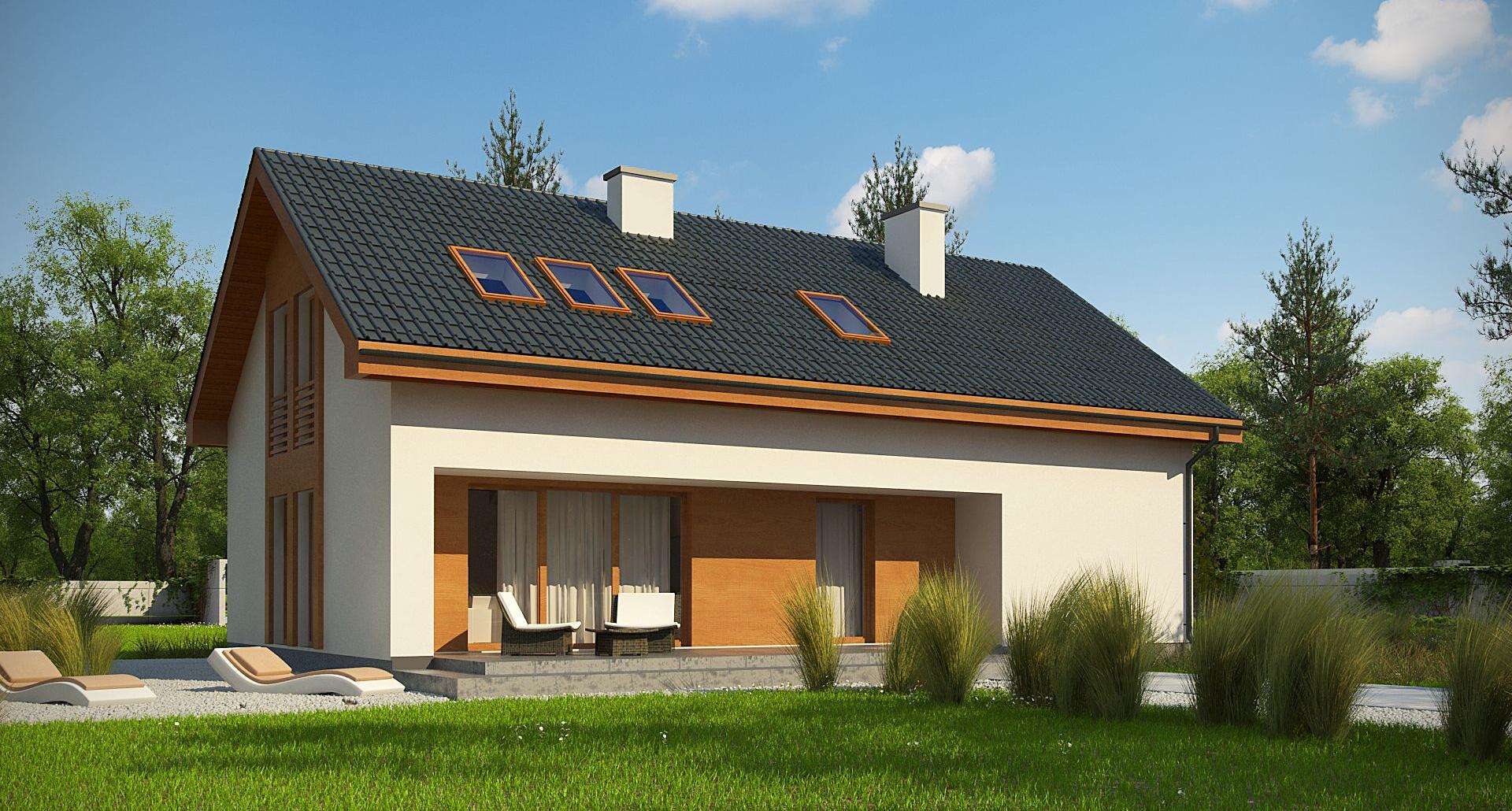 Fatada Casă cu mansardă 148 mp utili, un dormitor, 3 băi