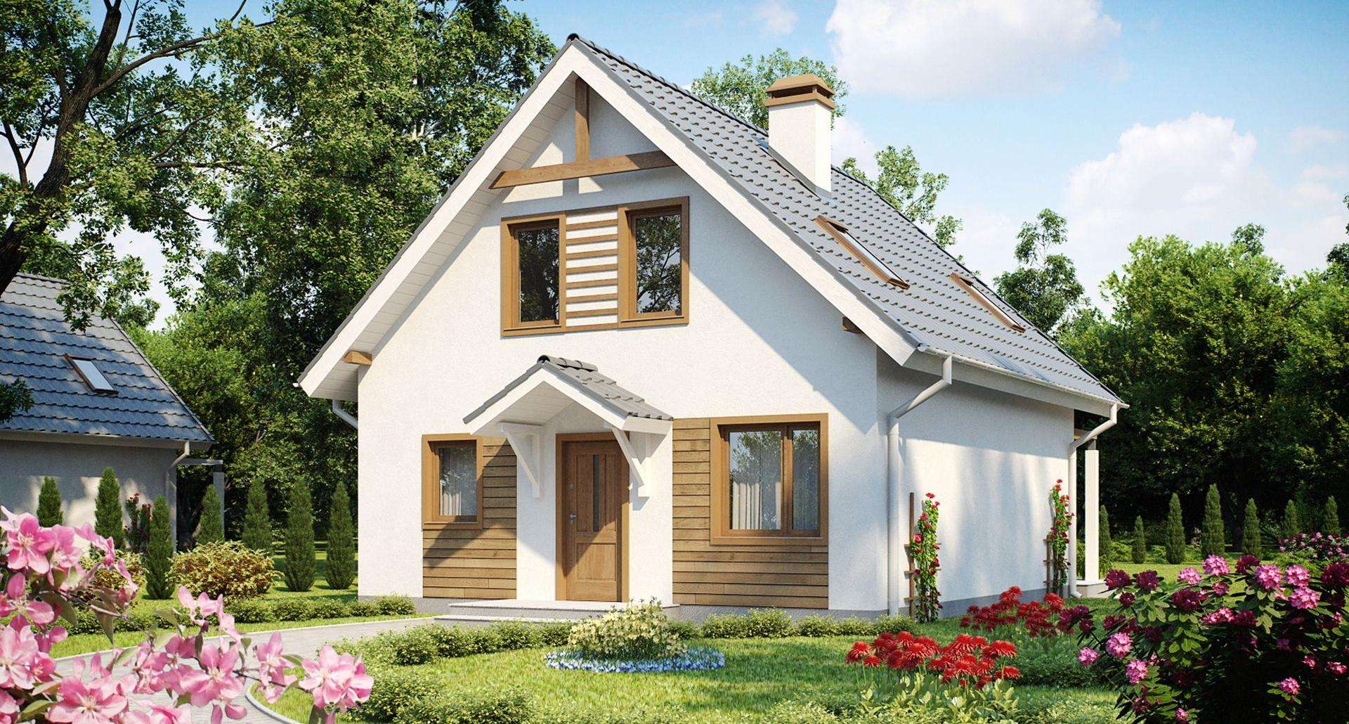 Fatada Casă cu mansardă 102 mp utili, un dormitor, o baie