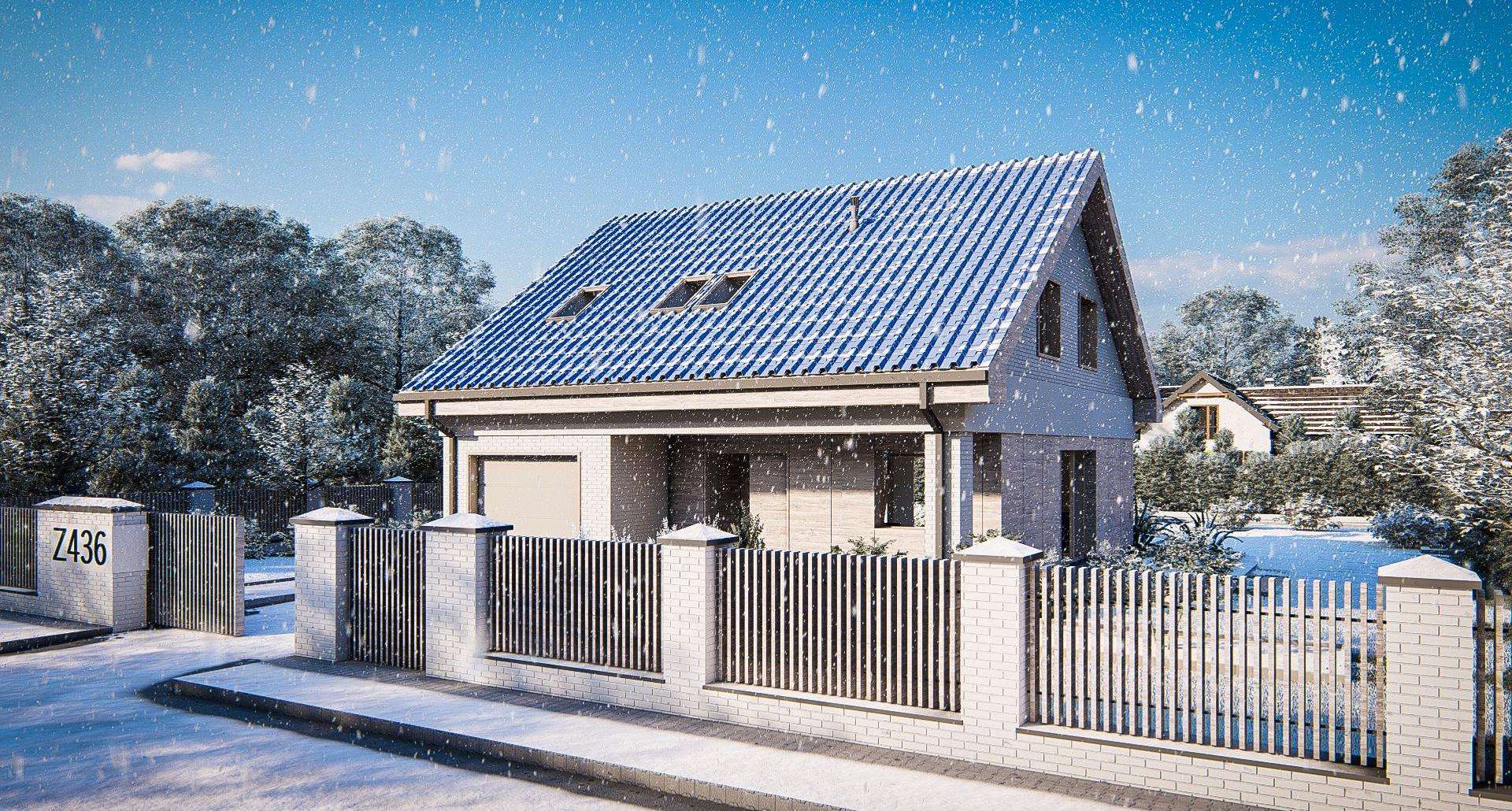 Fatada Casă cu mansardă 122 mp utili, un dormitor, 2 băi