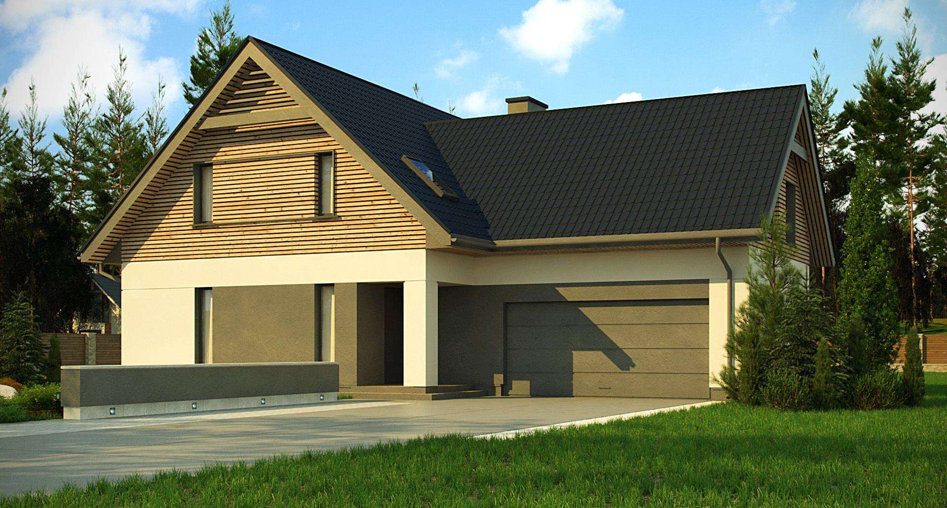 Fatada Casă cu mansardă 159 mp utili, un dormitor, 3 băi