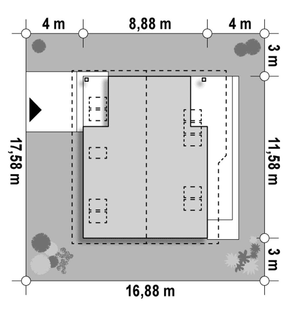 Plan amplasament Casă cu mansardă 121 mp utili, un dormitor, 2 băi