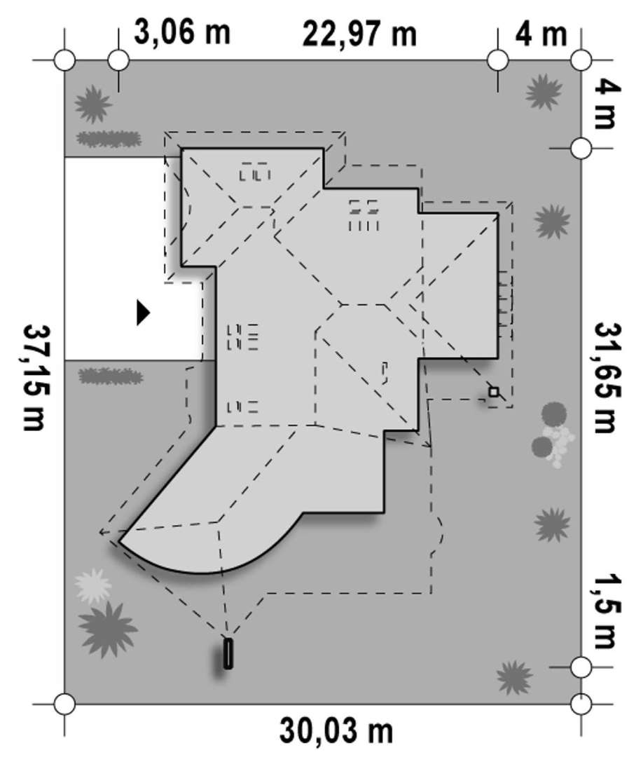 Plan amplasament Casă cu mansardă 344 mp utili, 3 dormitoare, 3 băi