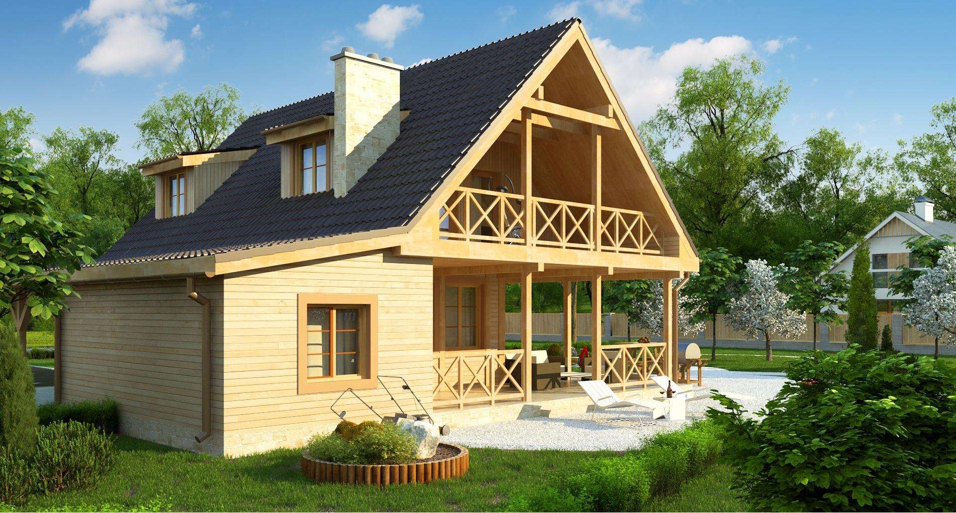 Fatada Casă cu mansardă 89 mp utili, un dormitor, 2 băi