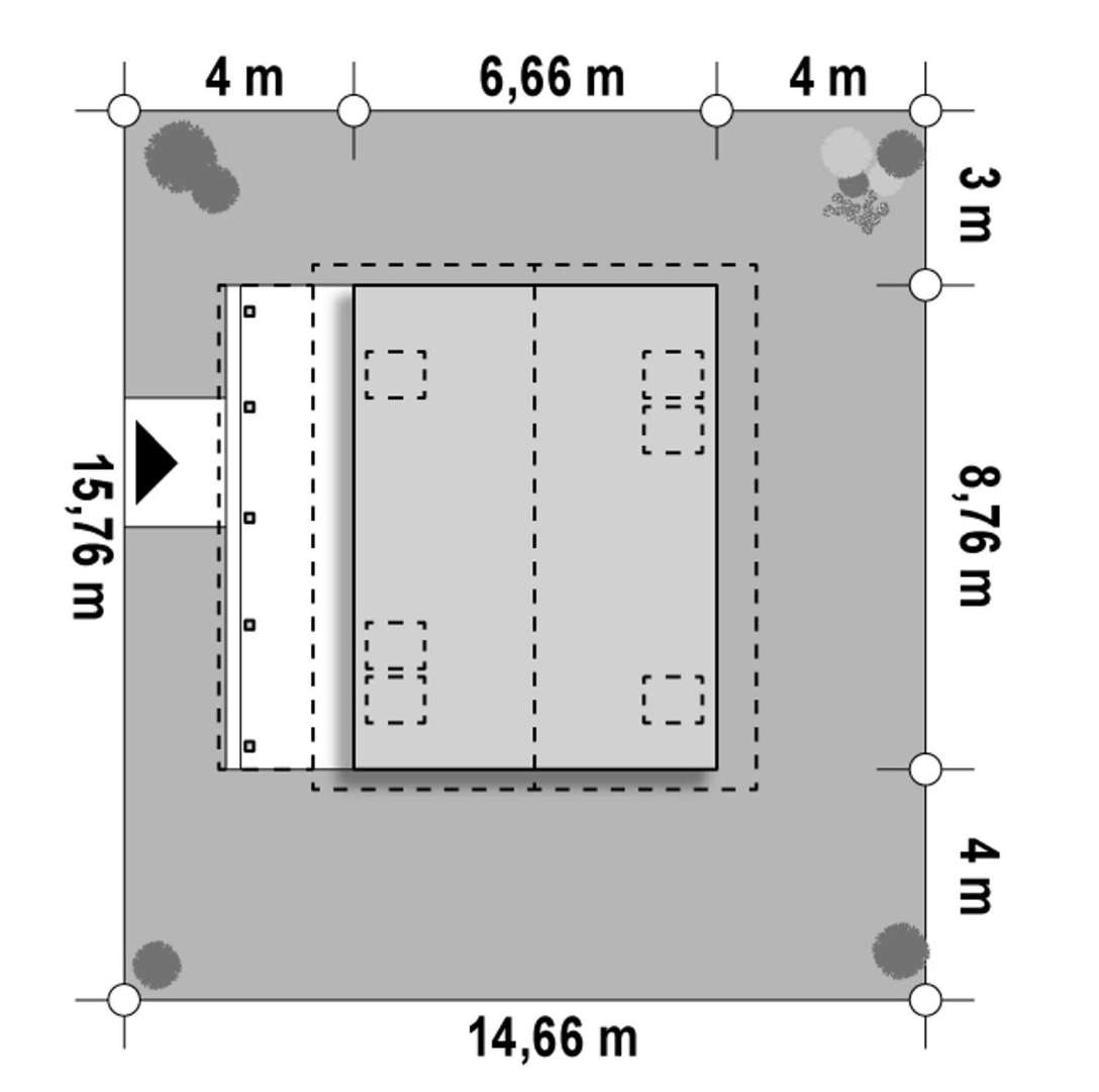 Plan amplasament Casă cu mansardă 62 mp utili, un dormitor, 2 băi