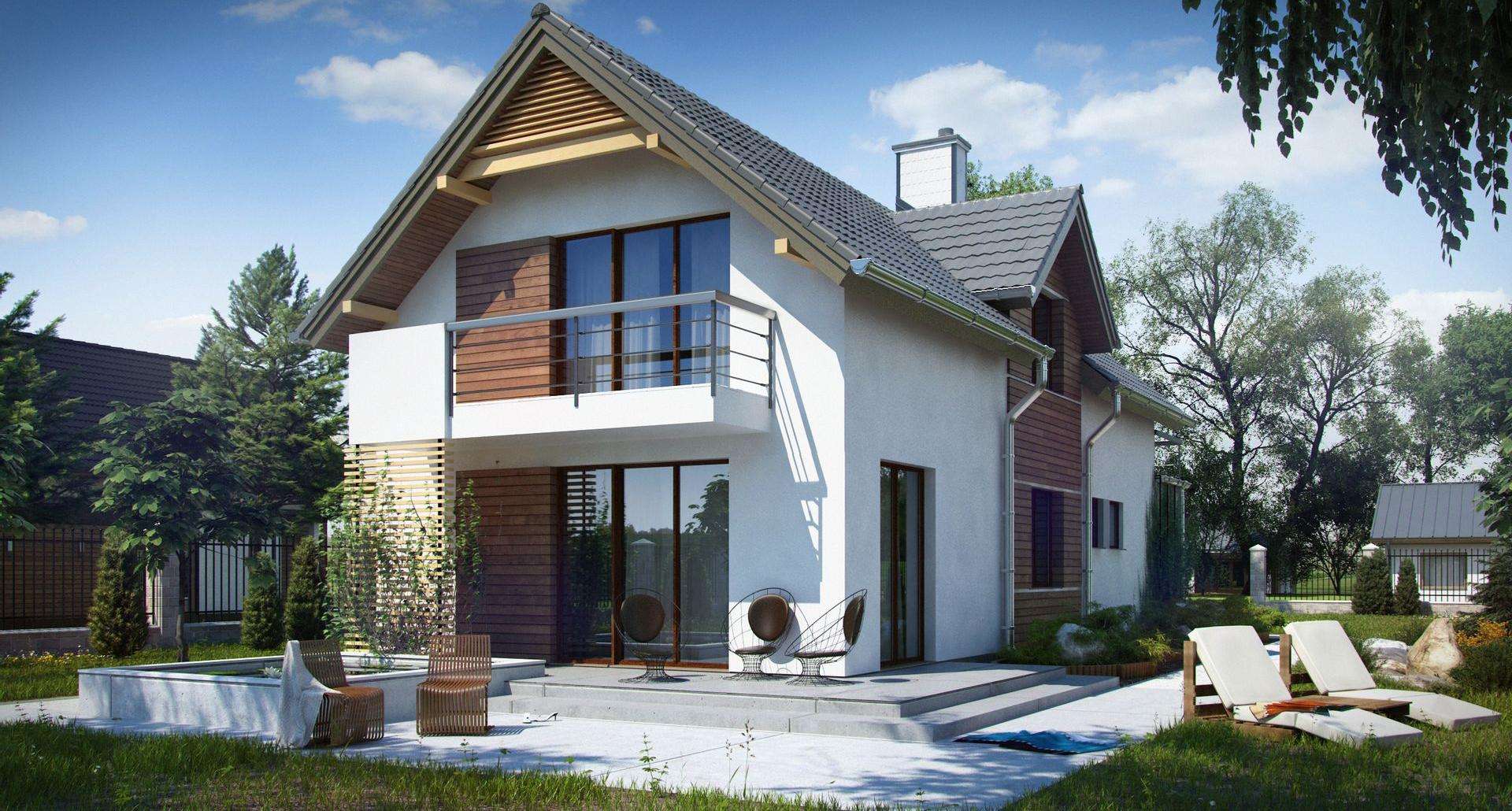 Fatada Casă cu mansardă 122 mp utili, un dormitor, o baie