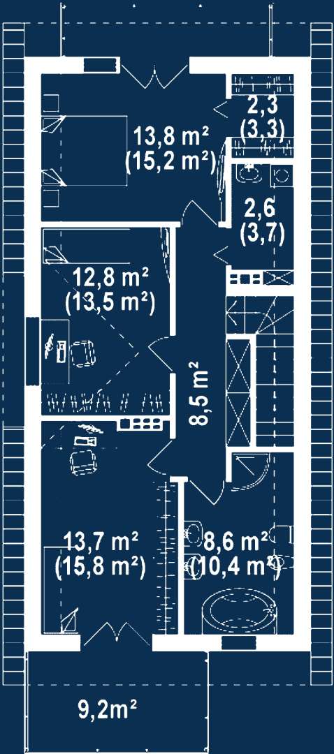 Plan mansardă Casă cu mansardă 122 mp utili, un dormitor, o baie