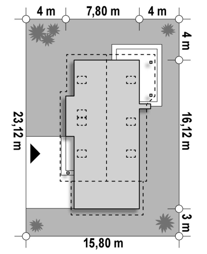 Plan amplasament Casă cu mansardă 125 mp utili, un dormitor, 3 băi