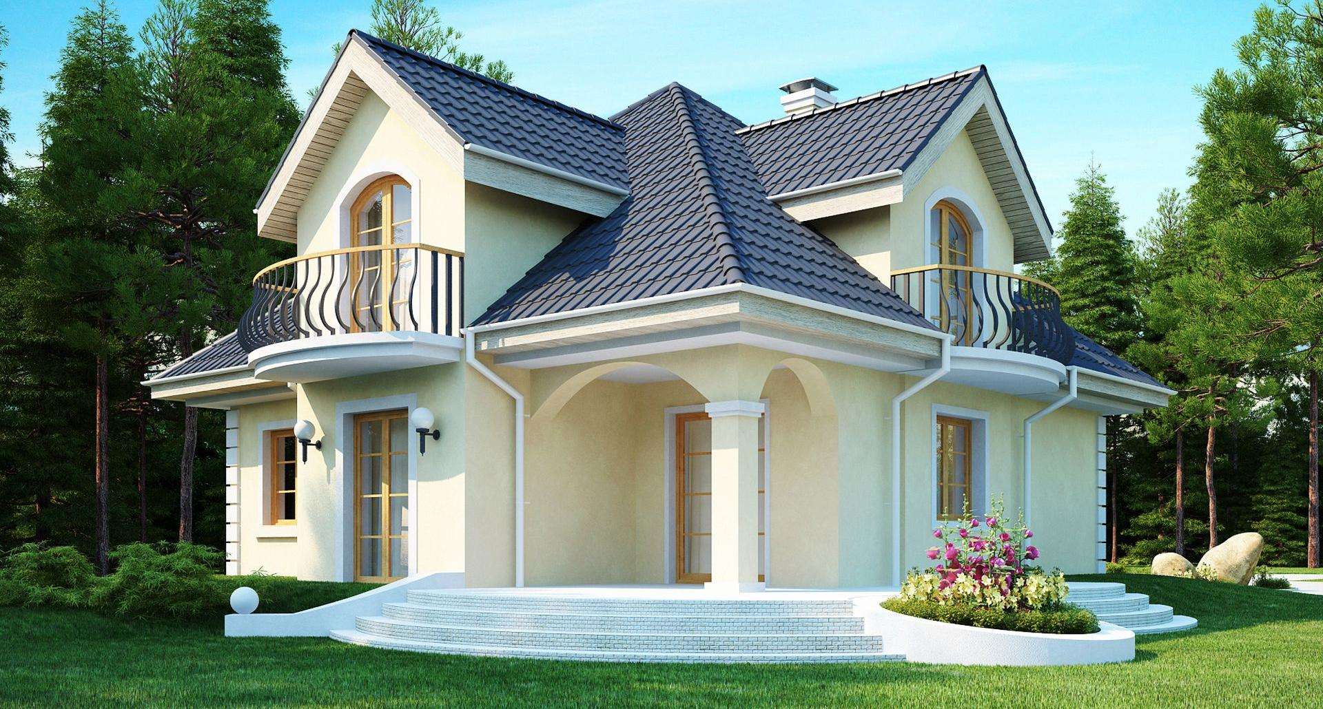 Fatada Casă cu mansardă 133 mp utili, un dormitor, o baie