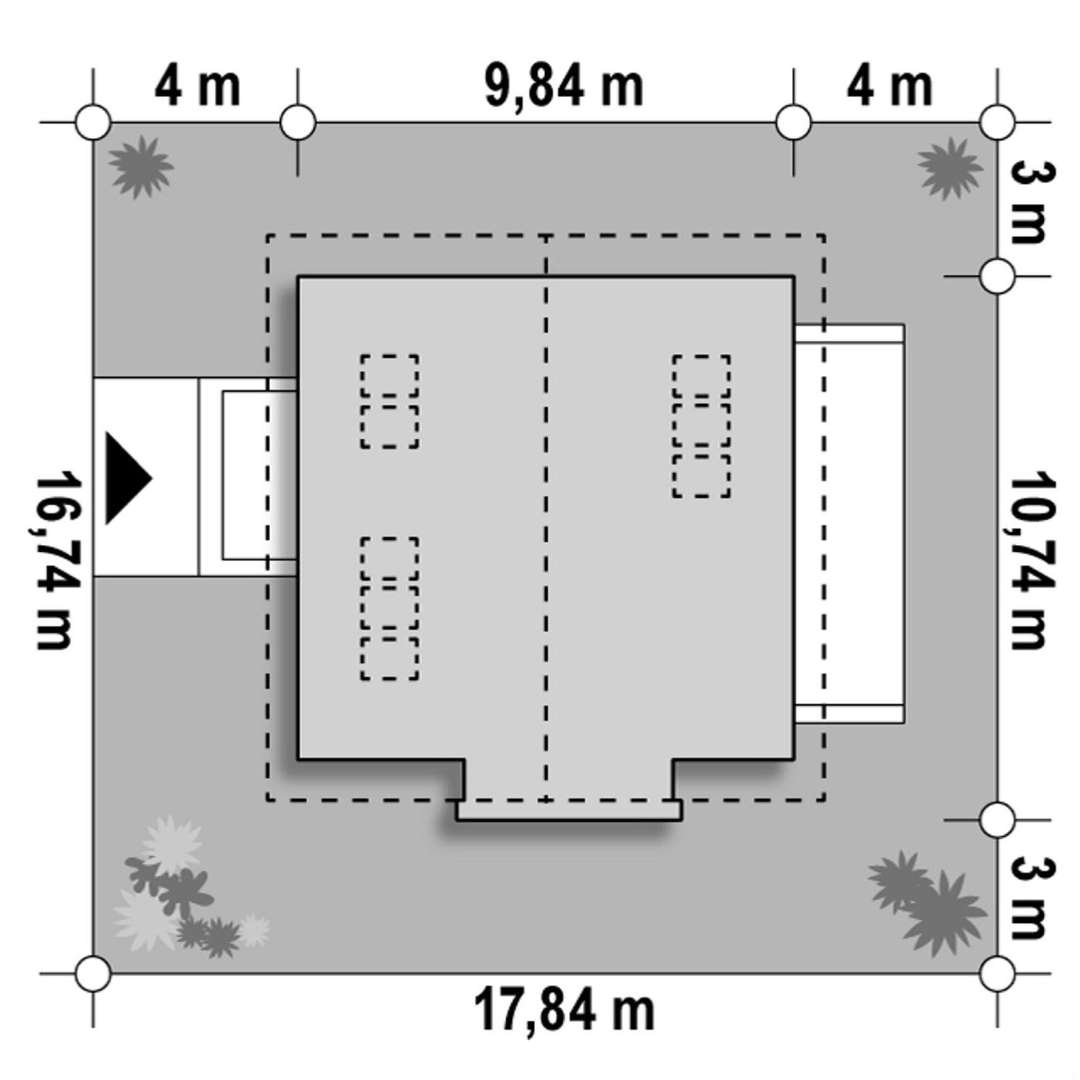 Plan amplasament Casă cu mansardă 123 mp utili, un dormitor, o baie
