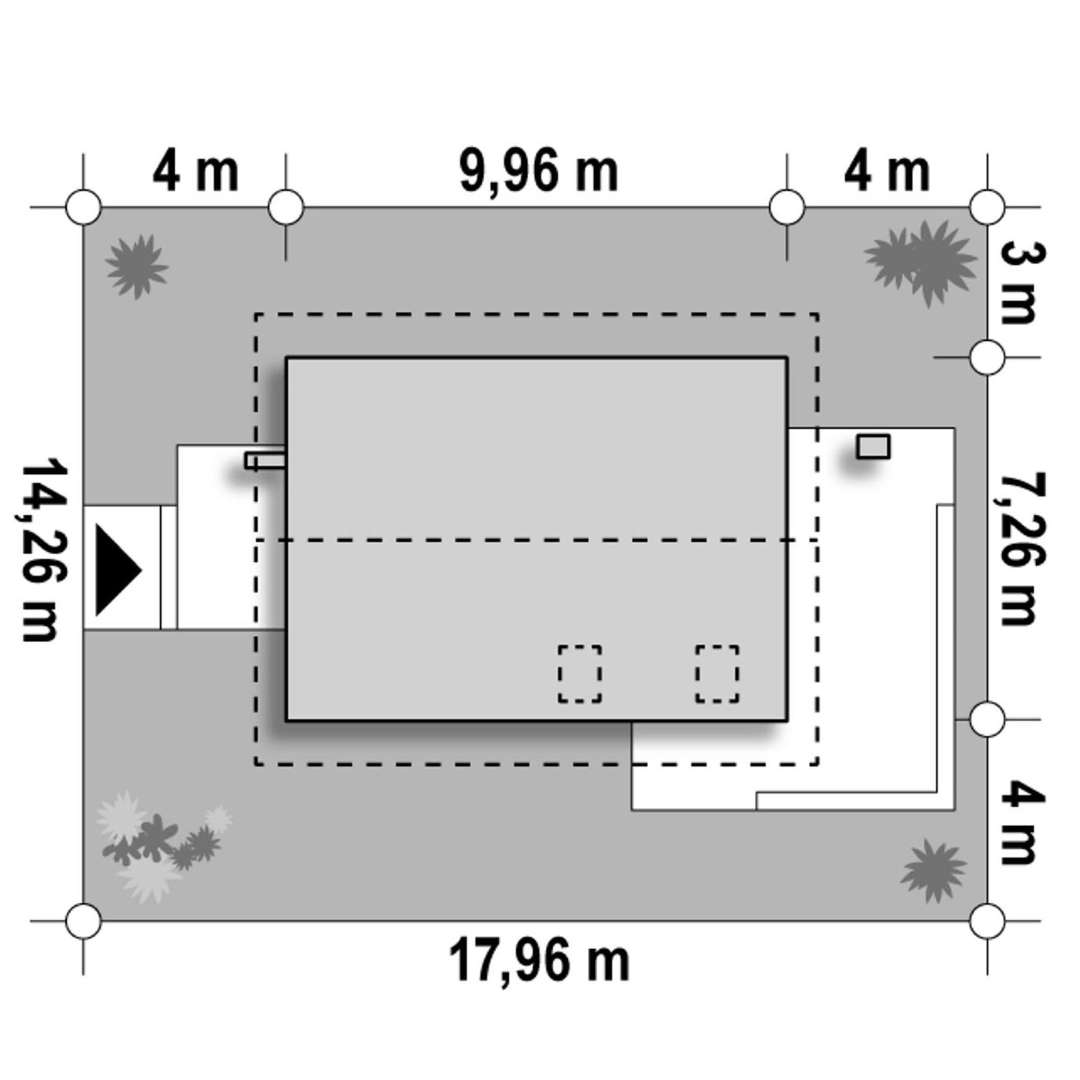 Plan amplasament Casă cu mansardă 80 mp utili, un dormitor, 2 băi