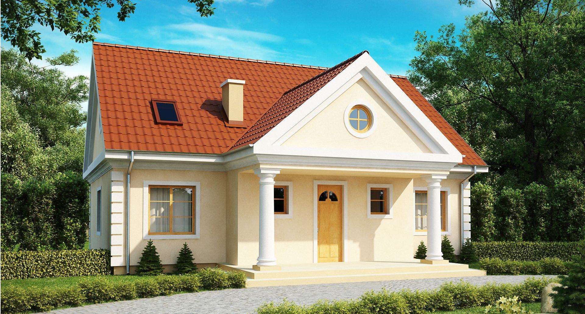 Fatada Casă cu mansardă 163 mp utili, un dormitor, 2 băi