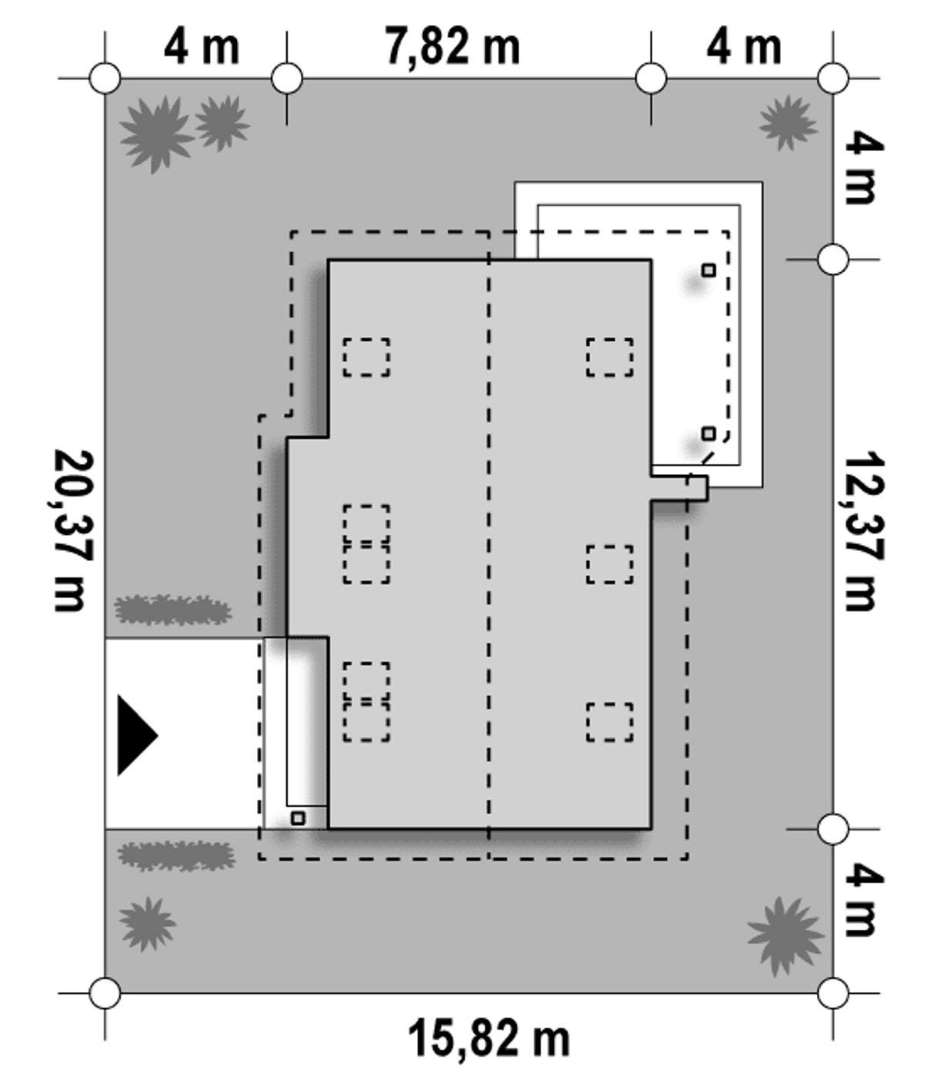 Plan amplasament Casă cu mansardă 121 mp utili, un dormitor, 3 băi