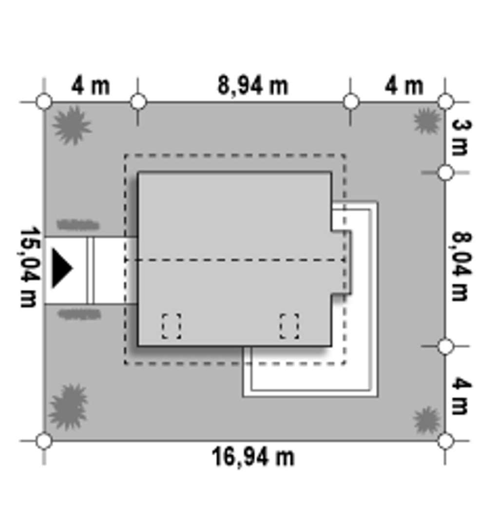 Plan amplasament Casă cu mansardă 96 mp utili, un dormitor, 2 băi