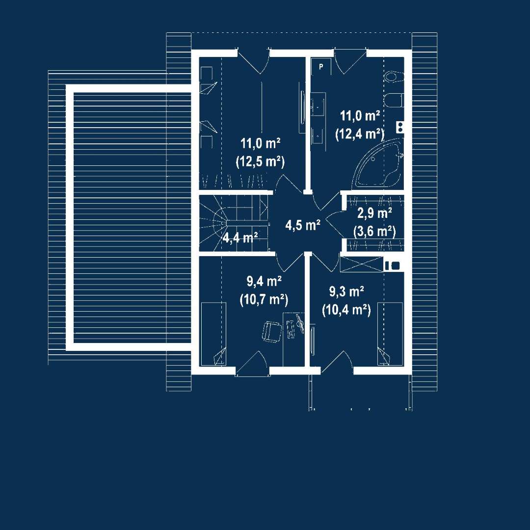 Plan mansardă Casă cu mansardă 101 mp utili, un dormitor, 2 băi