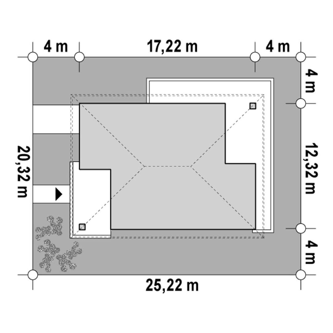Plan amplasament Casă parter 126 mp utili, 3 dormitoare, 2 băi