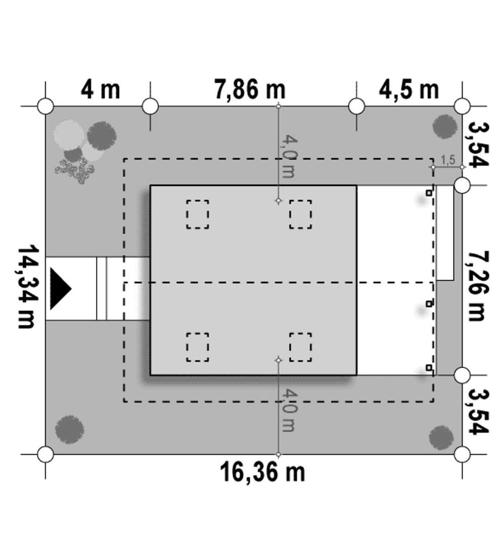 Plan amplasament Casă cu mansardă 64 mp utili, un dormitor, o baie