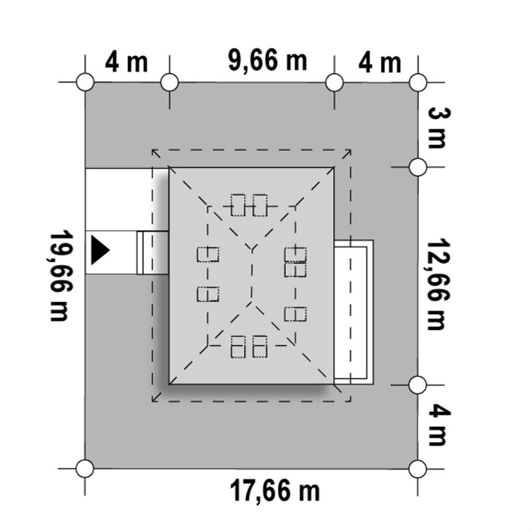 Plan amplasament Casă cu mansardă 115 mp utili, un dormitor, o baie