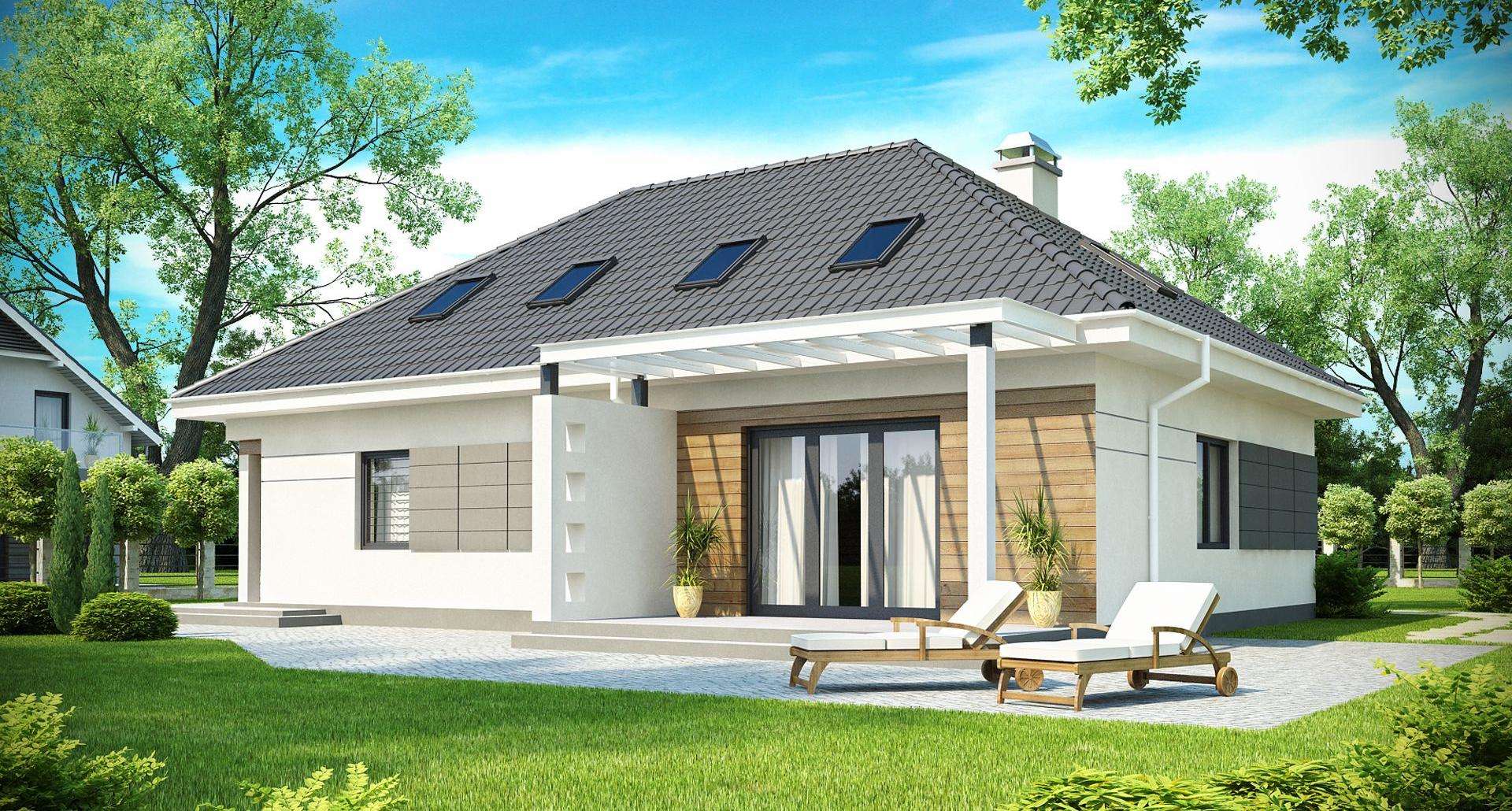 Fatada Casă cu mansardă 151 mp utili, un dormitor, 2 băi