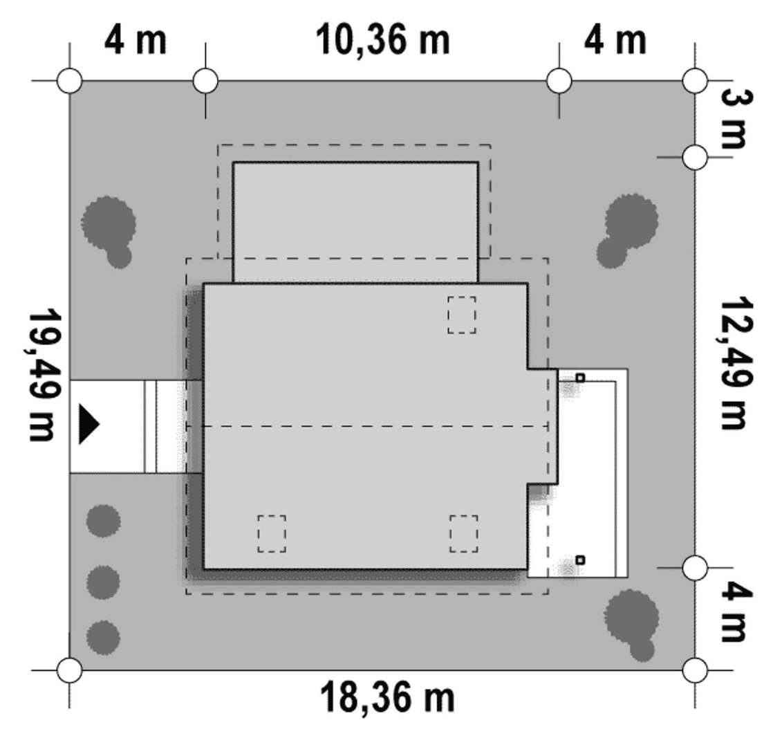 Plan amplasament Casă cu mansardă 106 mp utili, un dormitor, o baie