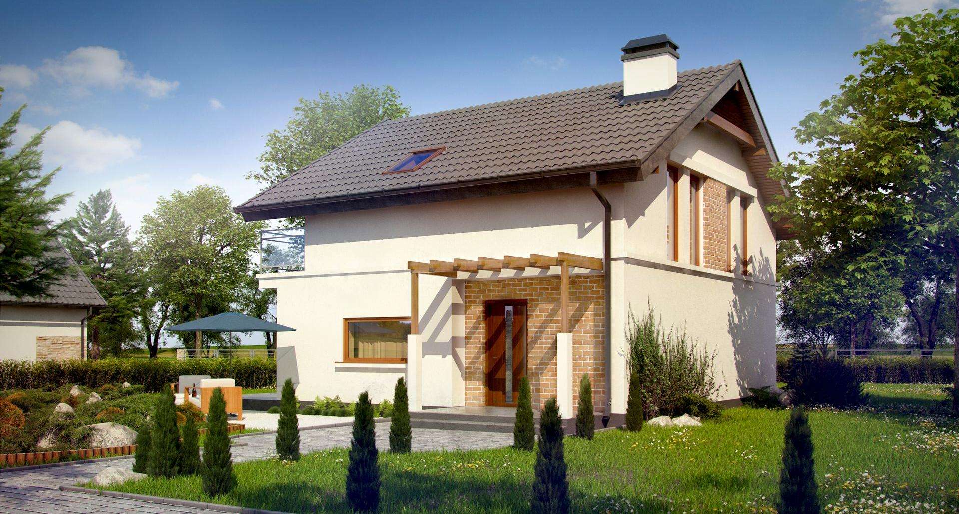 Fatada Casă cu mansardă 115 mp utili, un dormitor, o baie