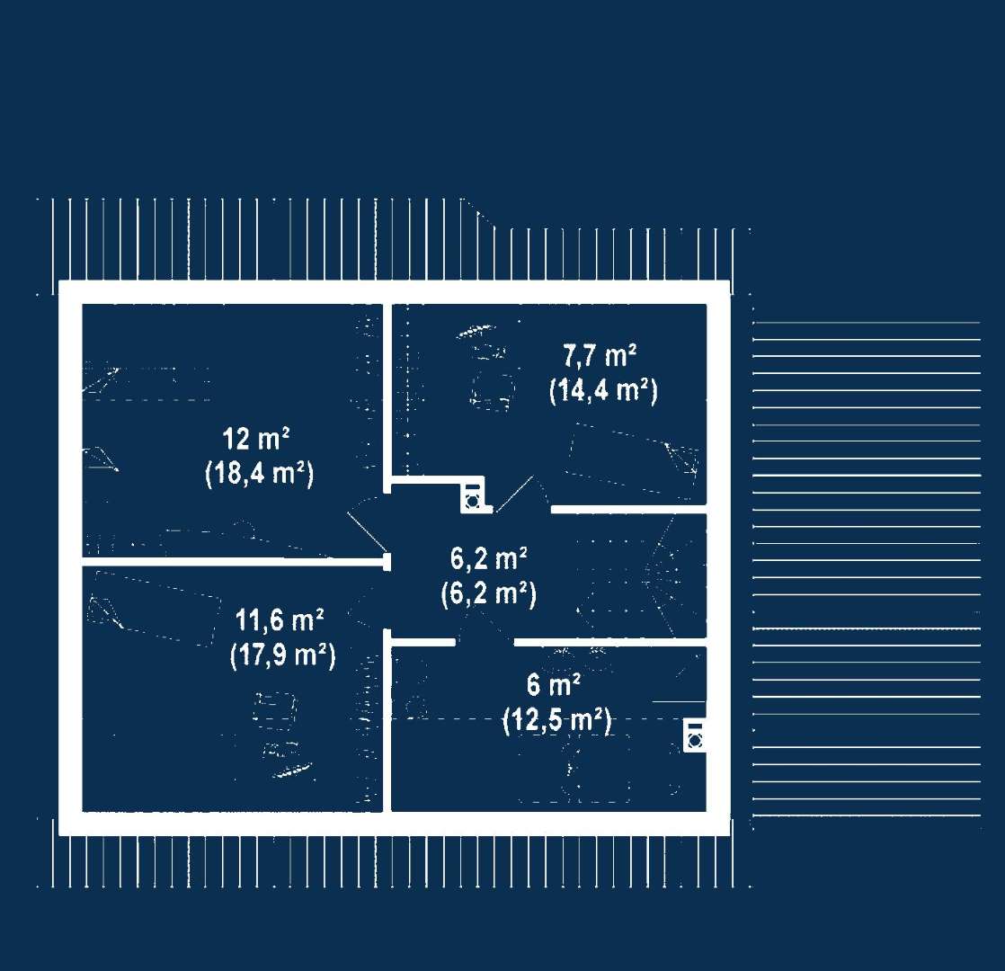 Plan mansardă Casă cu mansardă 106 mp utili, un dormitor, o baie