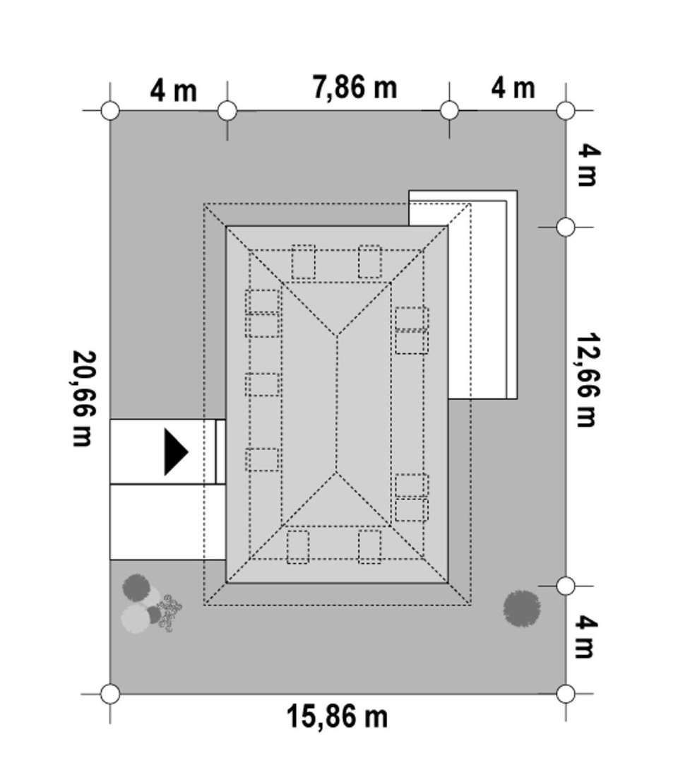 Plan amplasament Casă cu mansardă 91 mp utili, un dormitor, o baie