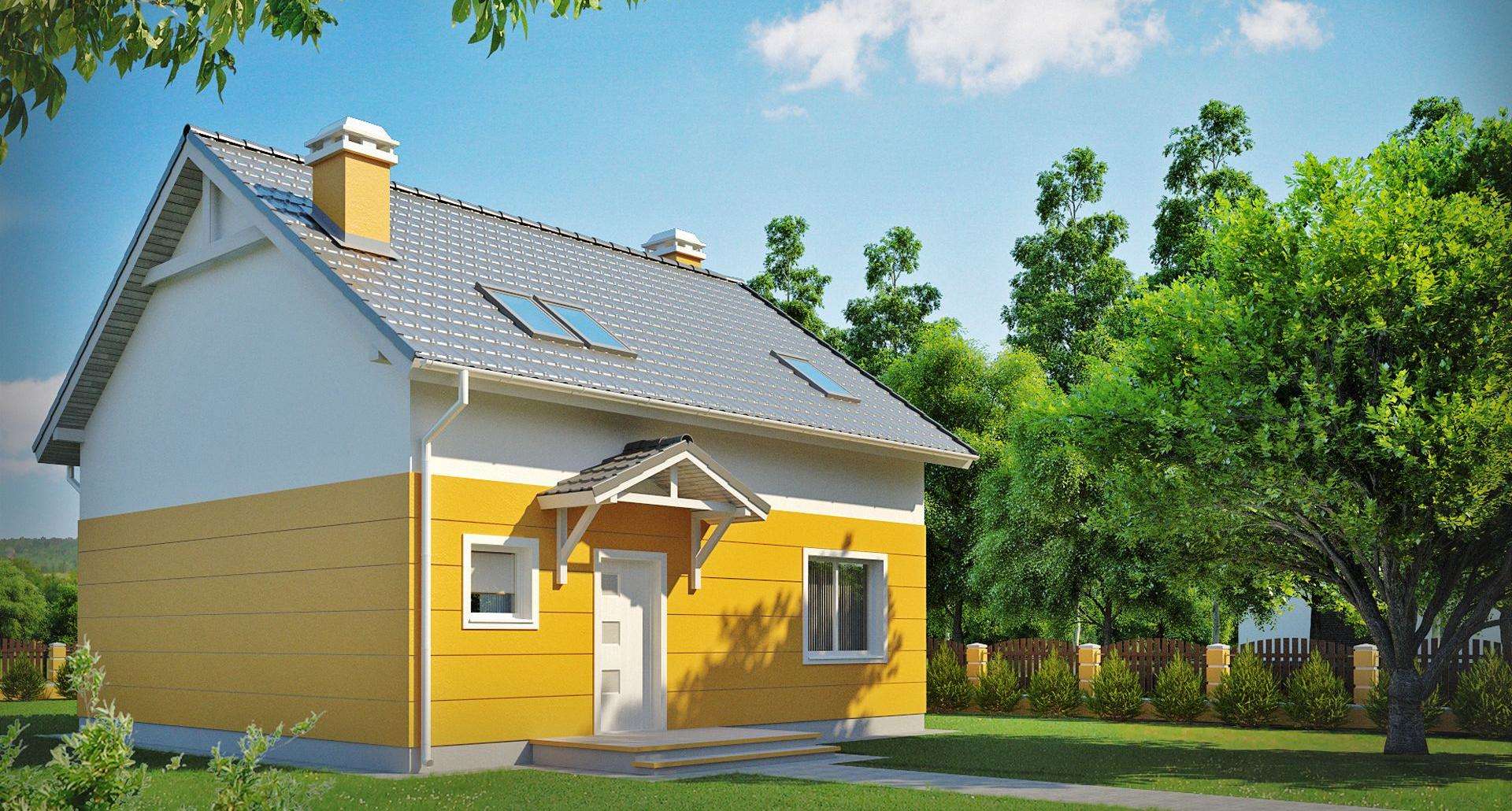 Fatada Casă cu mansardă 119 mp utili, un dormitor, 2 băi