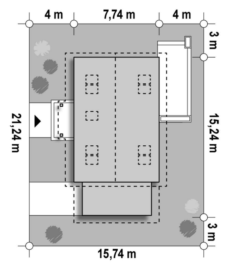 Plan amplasament Casă cu mansardă 108 mp utili, 2 dormitoare, 2 băi