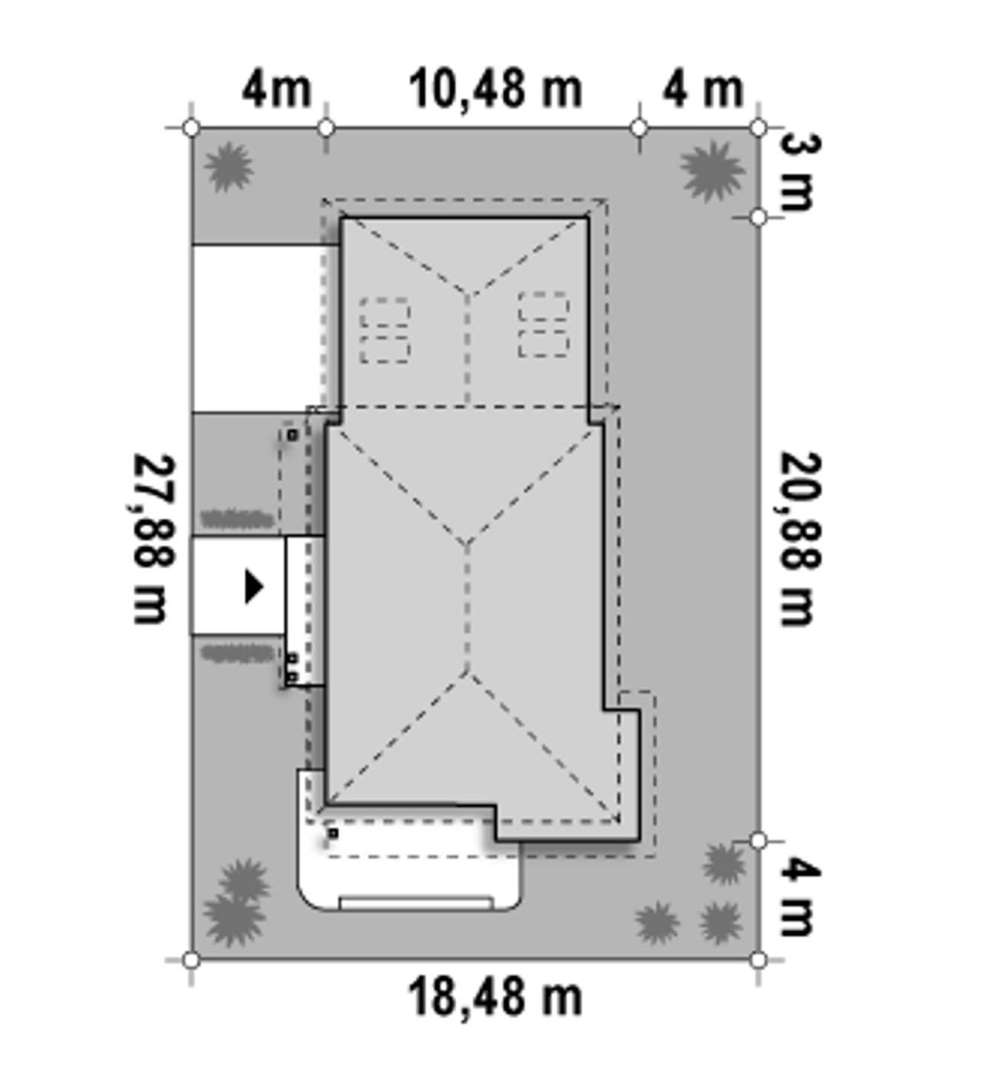 Plan amplasament Casă cu mansardă 216 mp utili, un dormitor, 2 băi