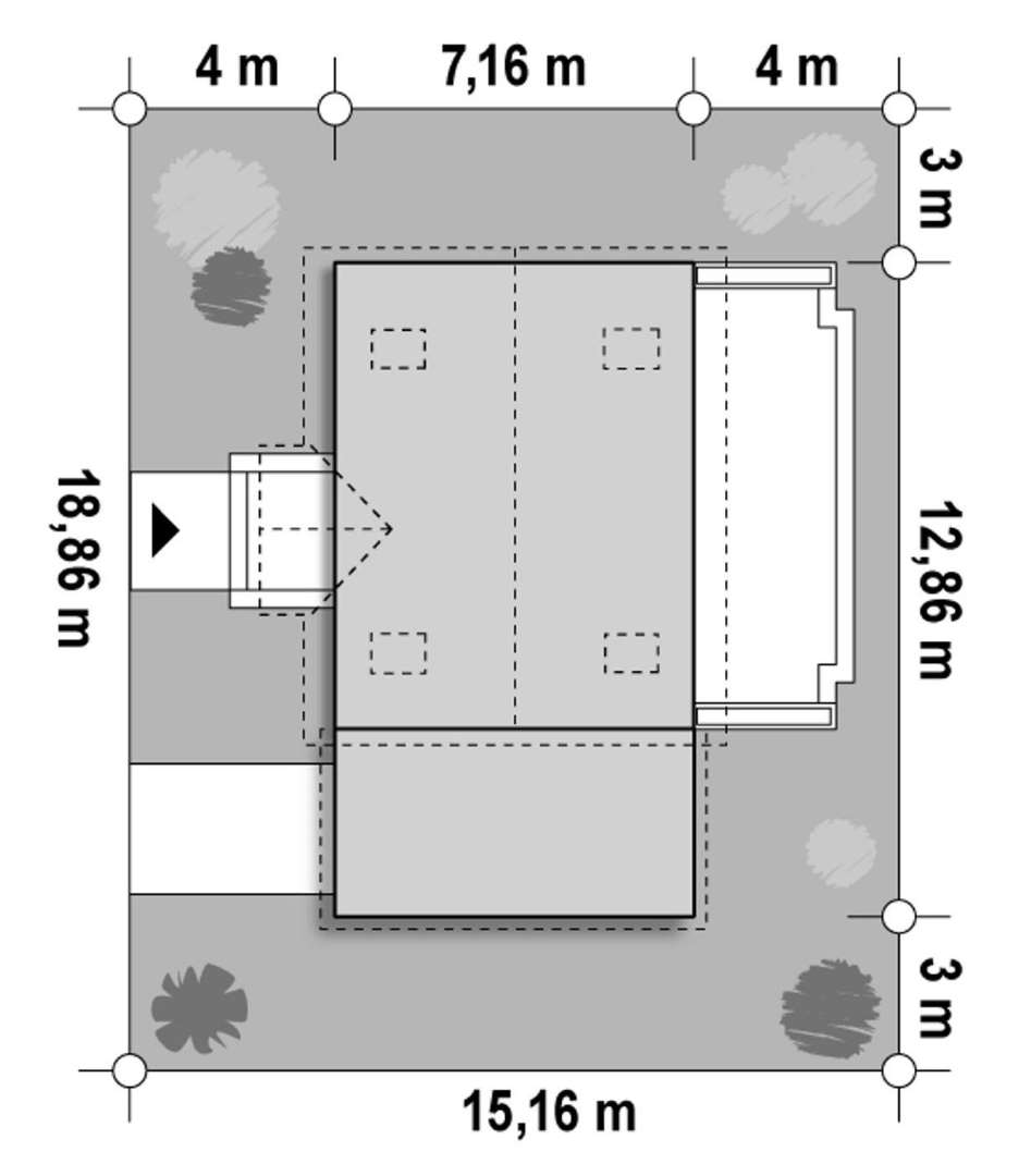 Plan amplasament Casă cu mansardă 80 mp utili, 2 dormitoare, 2 băi