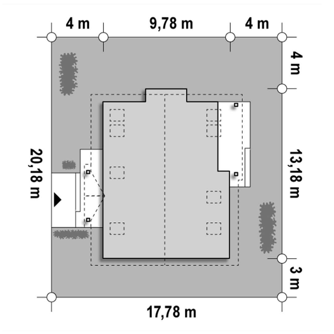 Plan amplasament Casă cu mansardă 160 mp utili, un dormitor, 2 băi