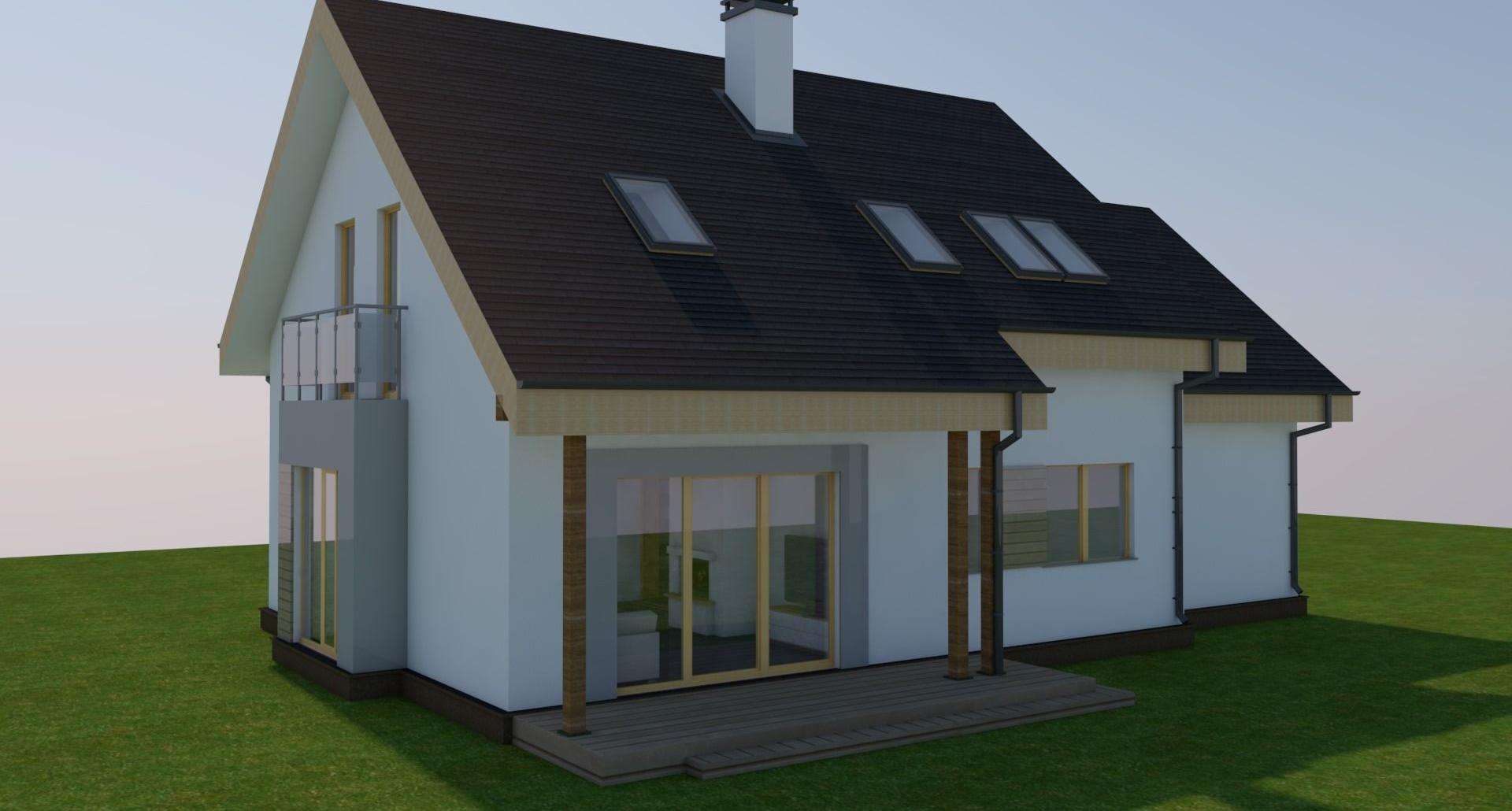 Fatada Casă cu mansardă 140 mp utili, un dormitor, 2 băi