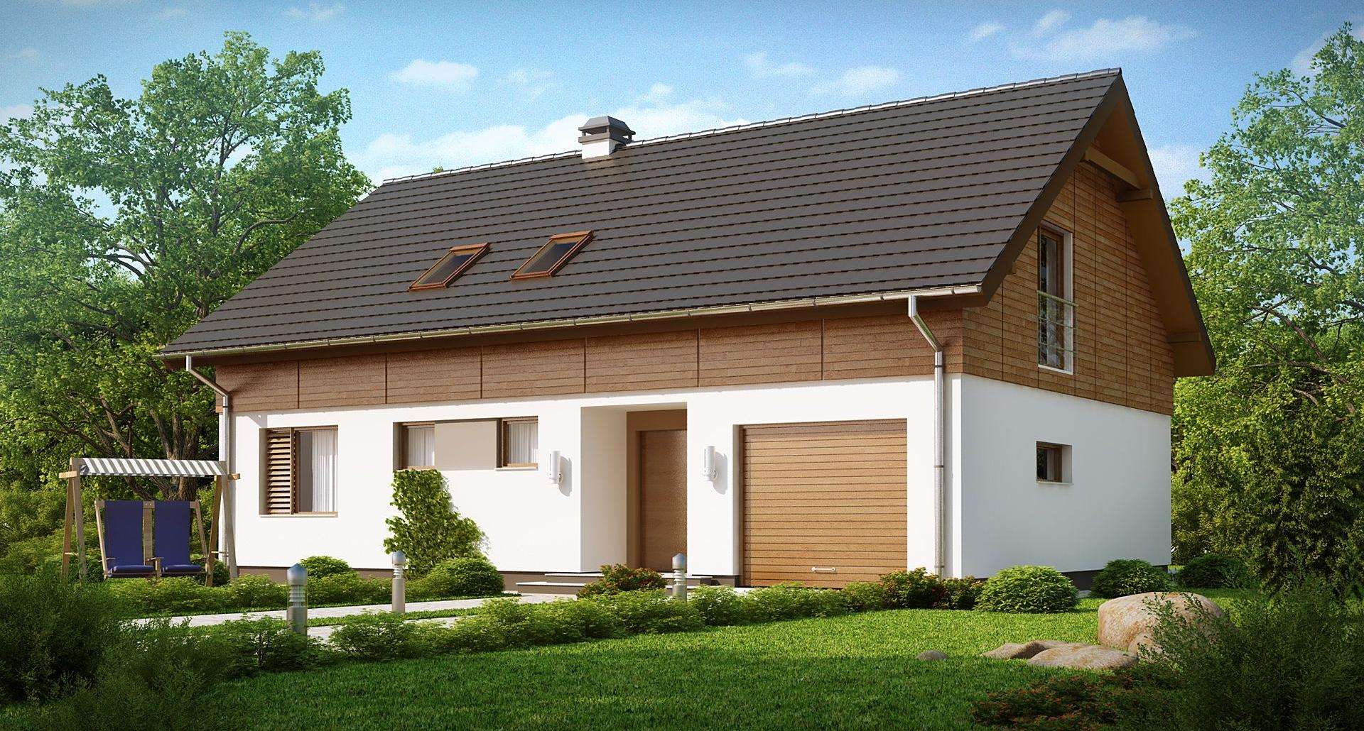 Fatada Casă cu mansardă 146 mp utili, un dormitor, 2 băi