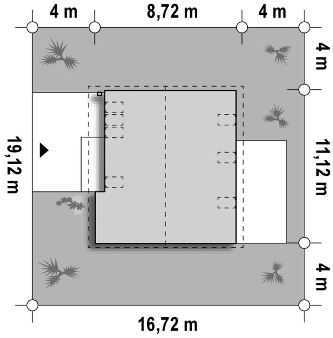 Plan amplasament Casă cu mansardă 109 mp utili, un dormitor, 2 băi