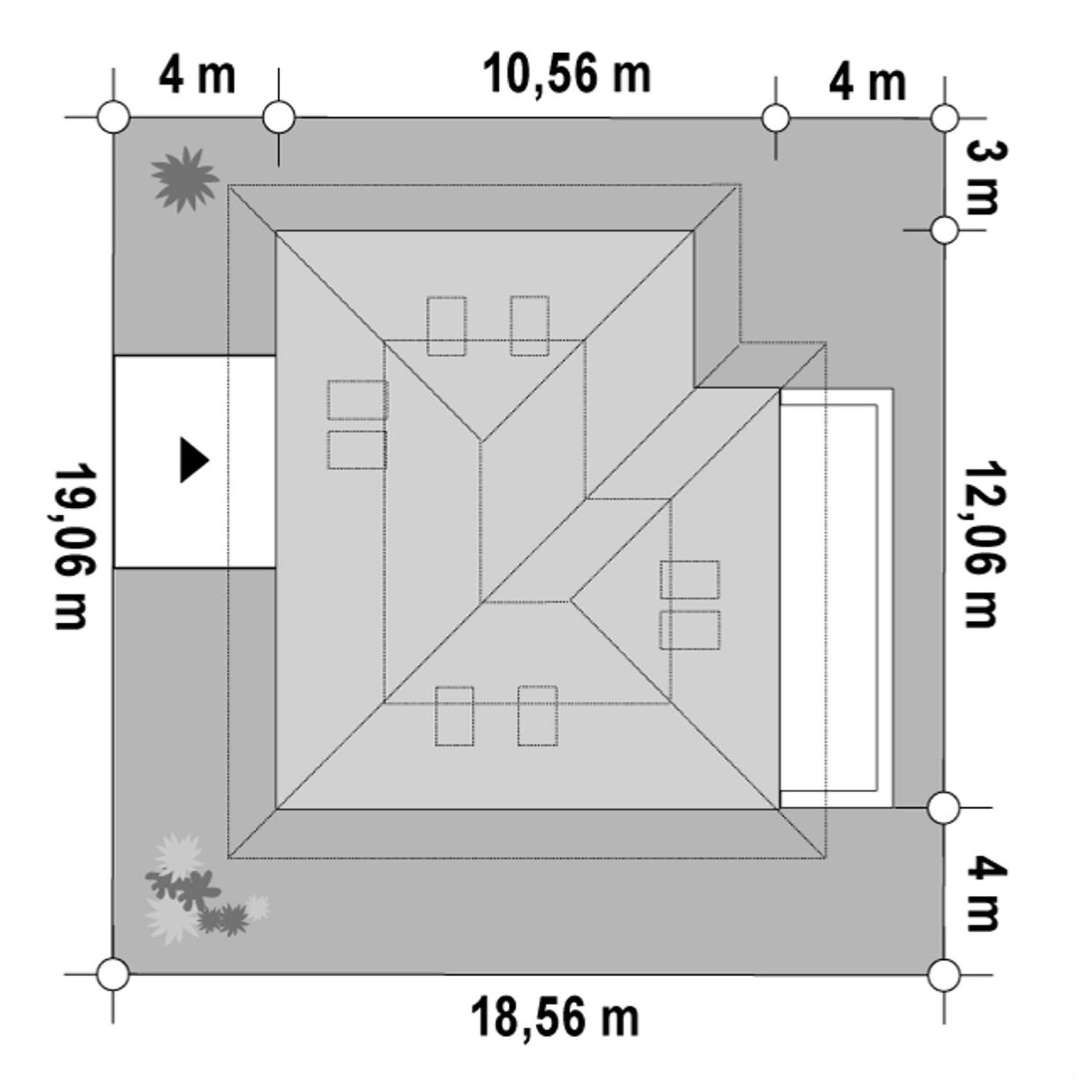 Plan amplasament Casă cu mansardă 114 mp utili, un dormitor, o baie