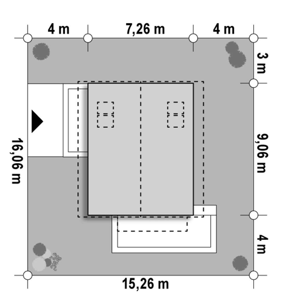 Plan amplasament Casă cu mansardă 84 mp utili, un dormitor, 2 băi