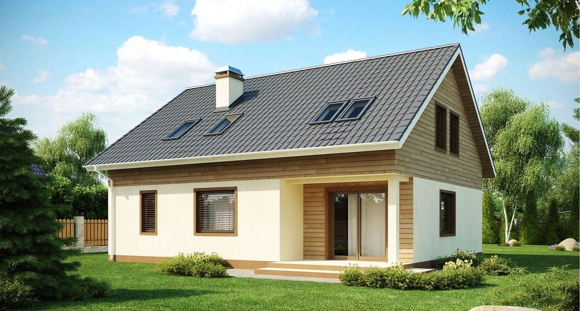 Fatada Casă cu mansardă 149 mp utili, un dormitor, 2 băi