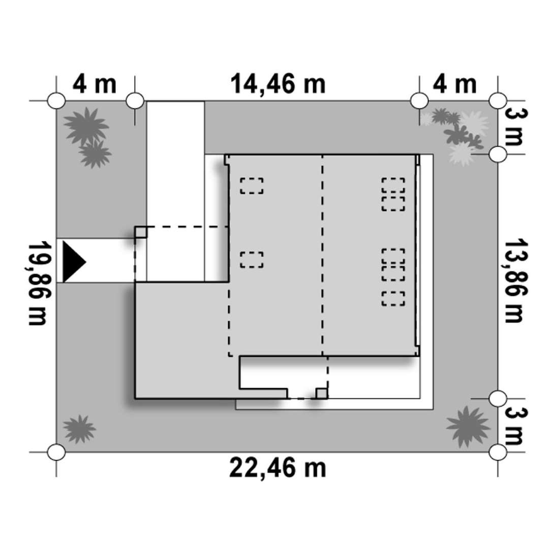 Plan amplasament Casă cu mansardă 120 mp utili, un dormitor, 2 băi