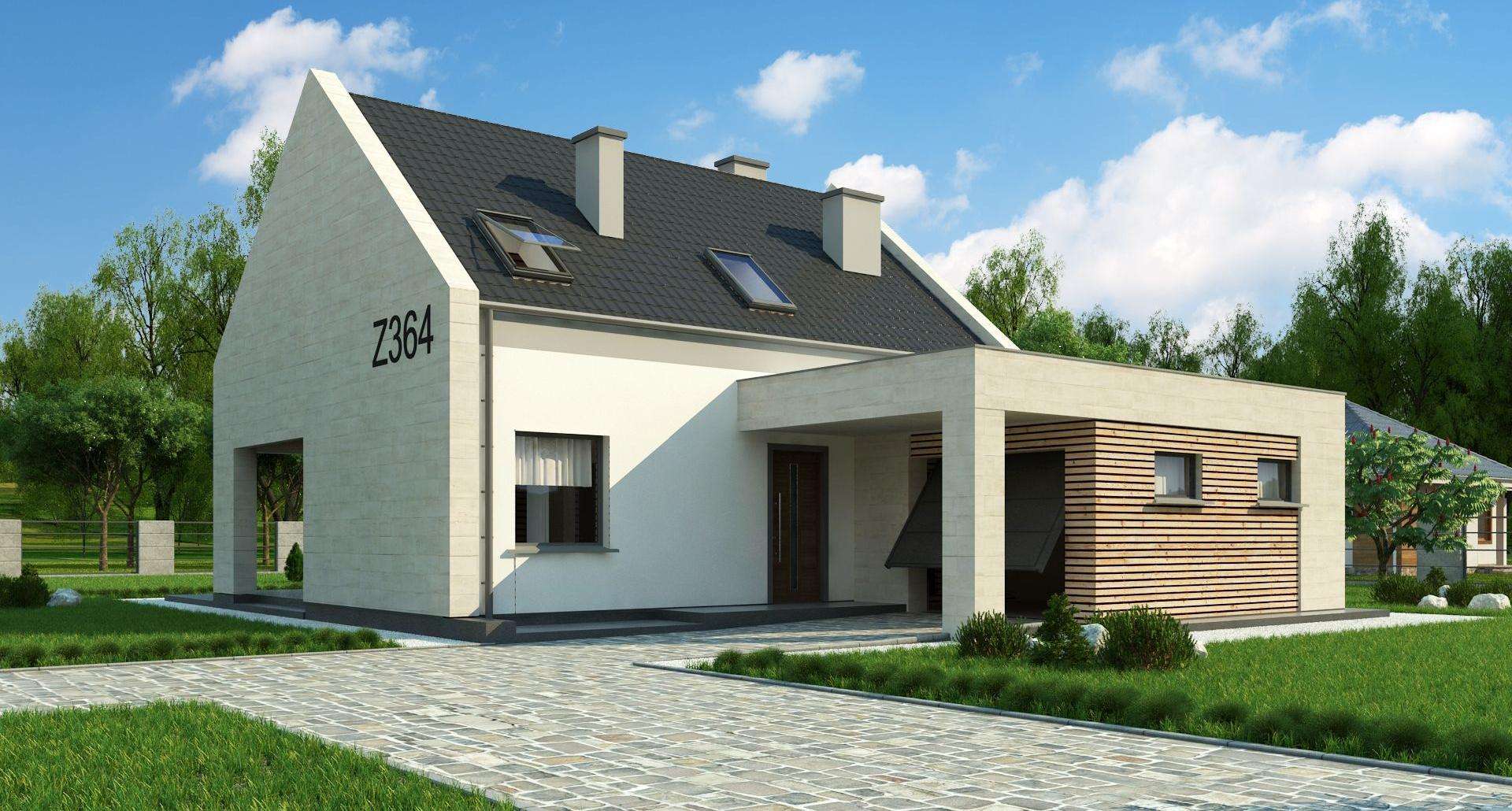 Fatada Casă cu mansardă 120 mp utili, un dormitor, 2 băi