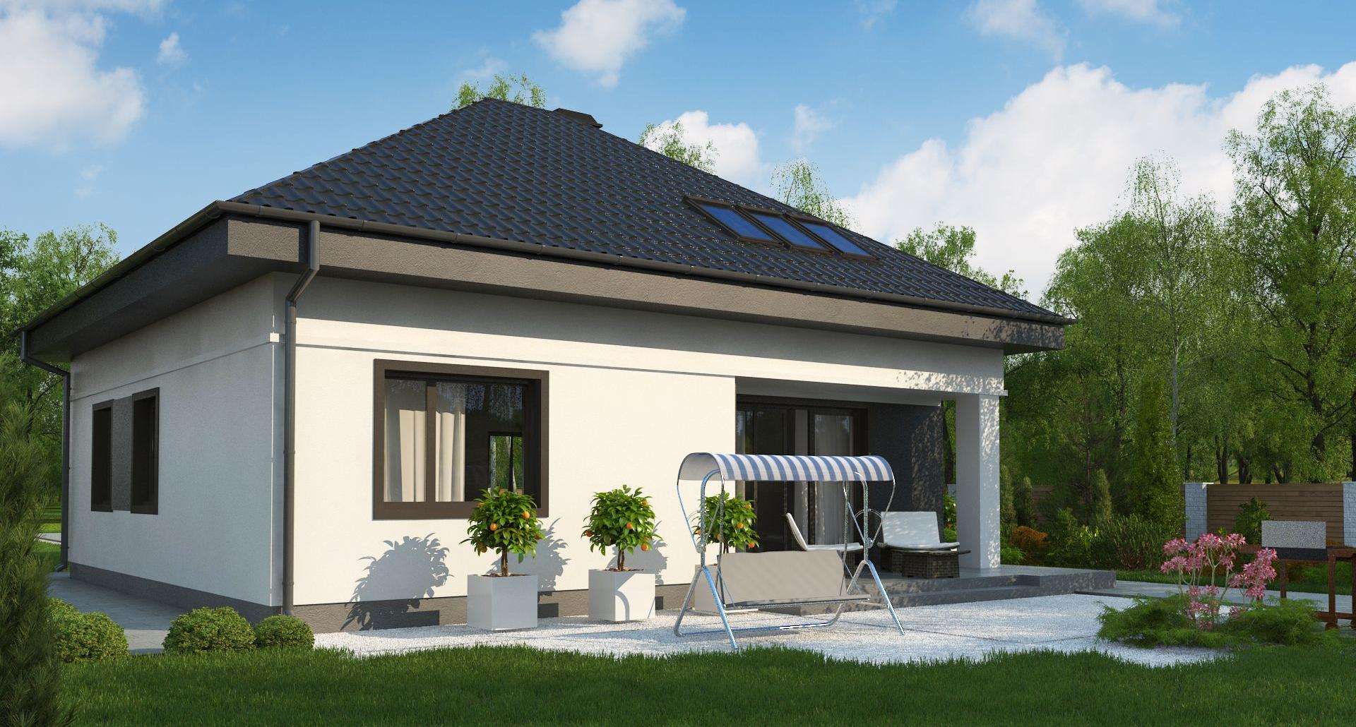 Fatada Casă cu mansardă 123 mp utili, 2 dormitoare, 2 băi