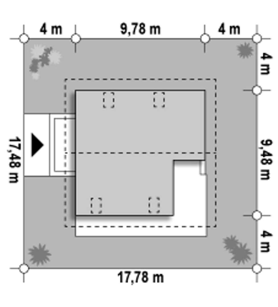 Plan amplasament Casă cu mansardă 114 mp utili, un dormitor, o baie