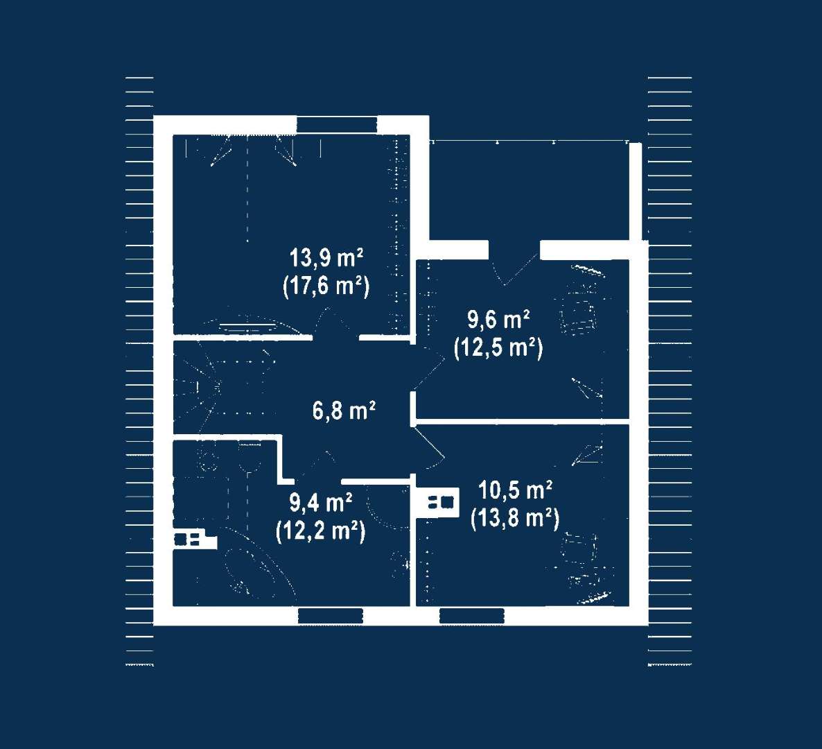 Plan mansardă Casă cu mansardă 114 mp utili, un dormitor, o baie
