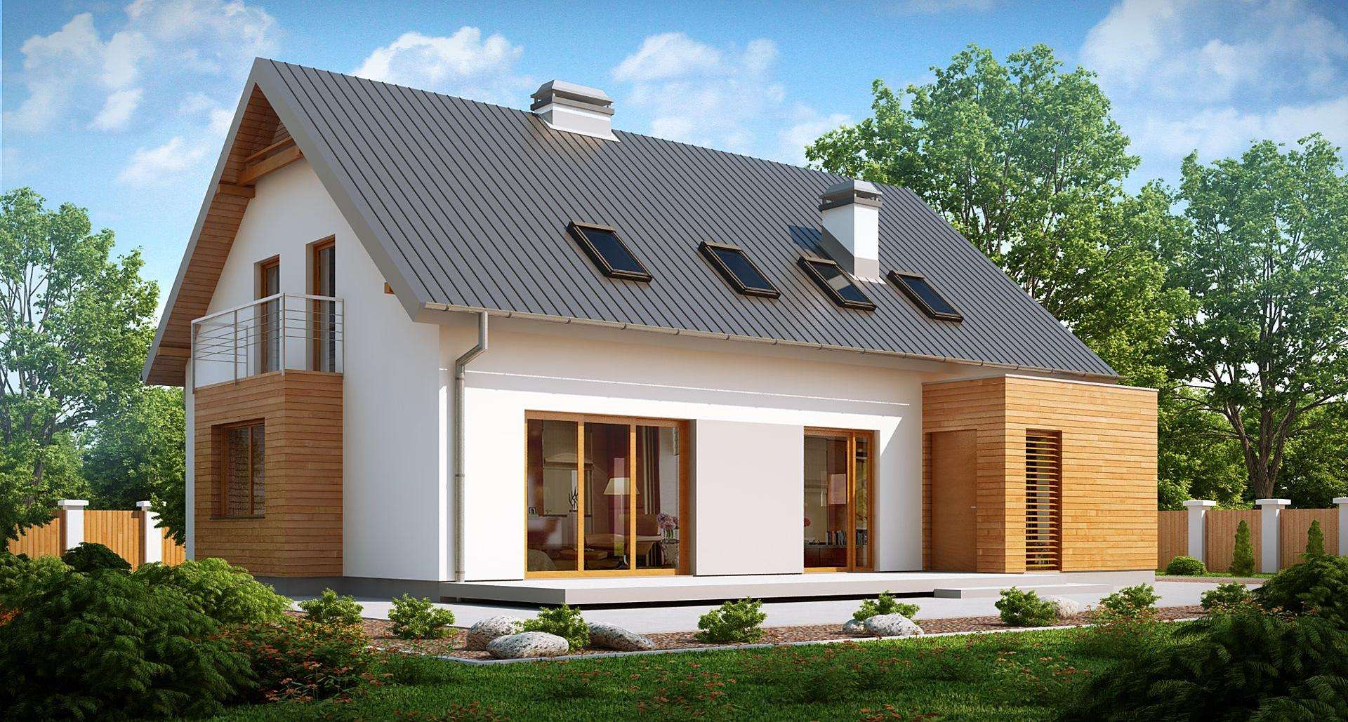 Fatada Casă cu mansardă 145 mp utili, un dormitor, 3 băi