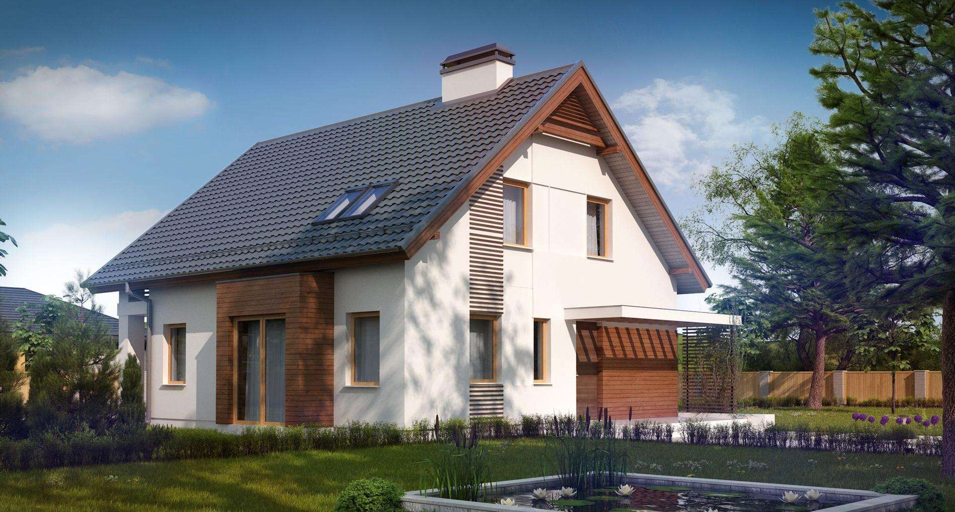 Fatada Casă cu mansardă 133 mp utili, un dormitor, 2 băi